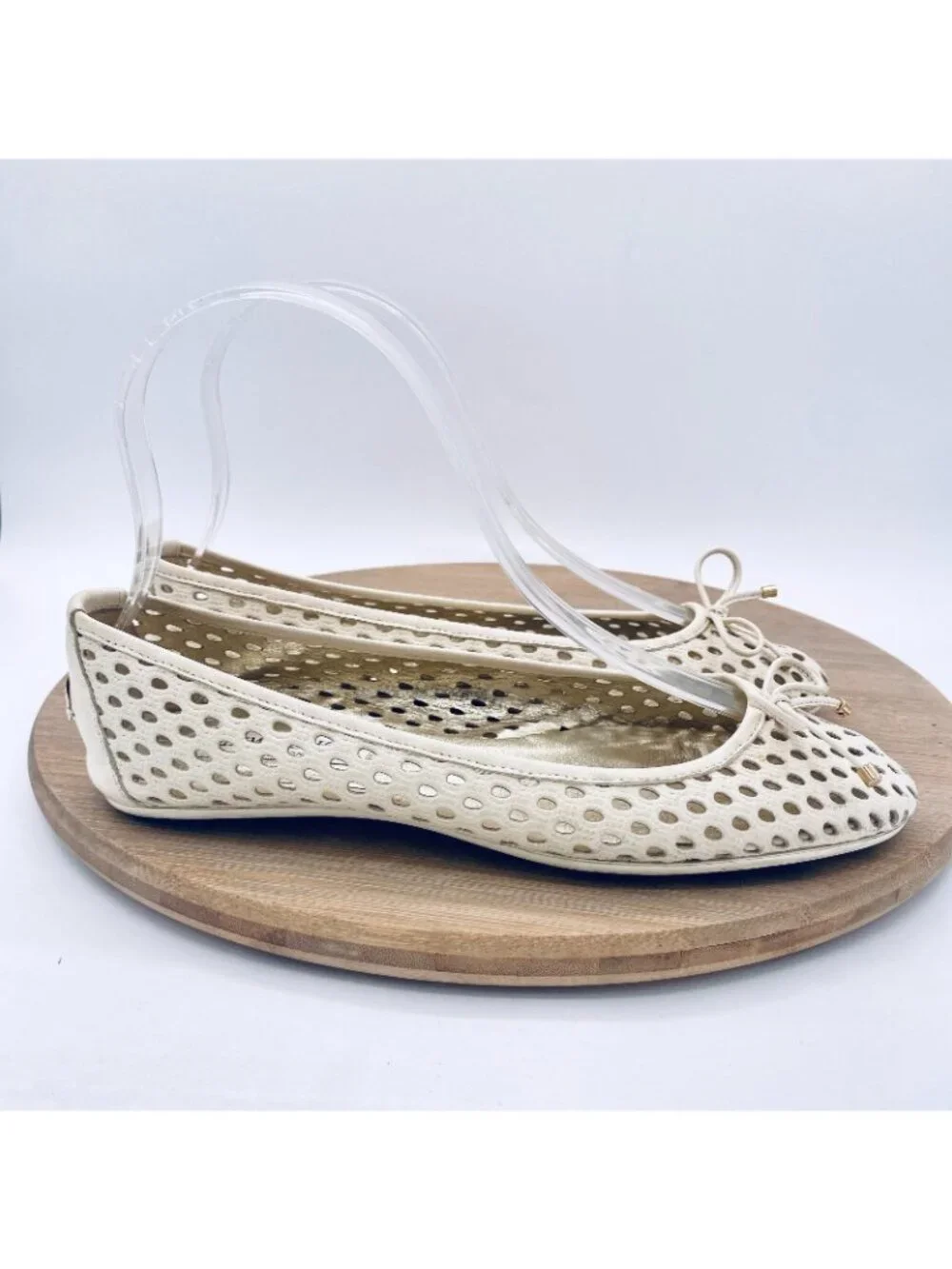 Jimmy Choo Shoes Womens 6 36 Cream Leather Perforated Ballet Flats Italy